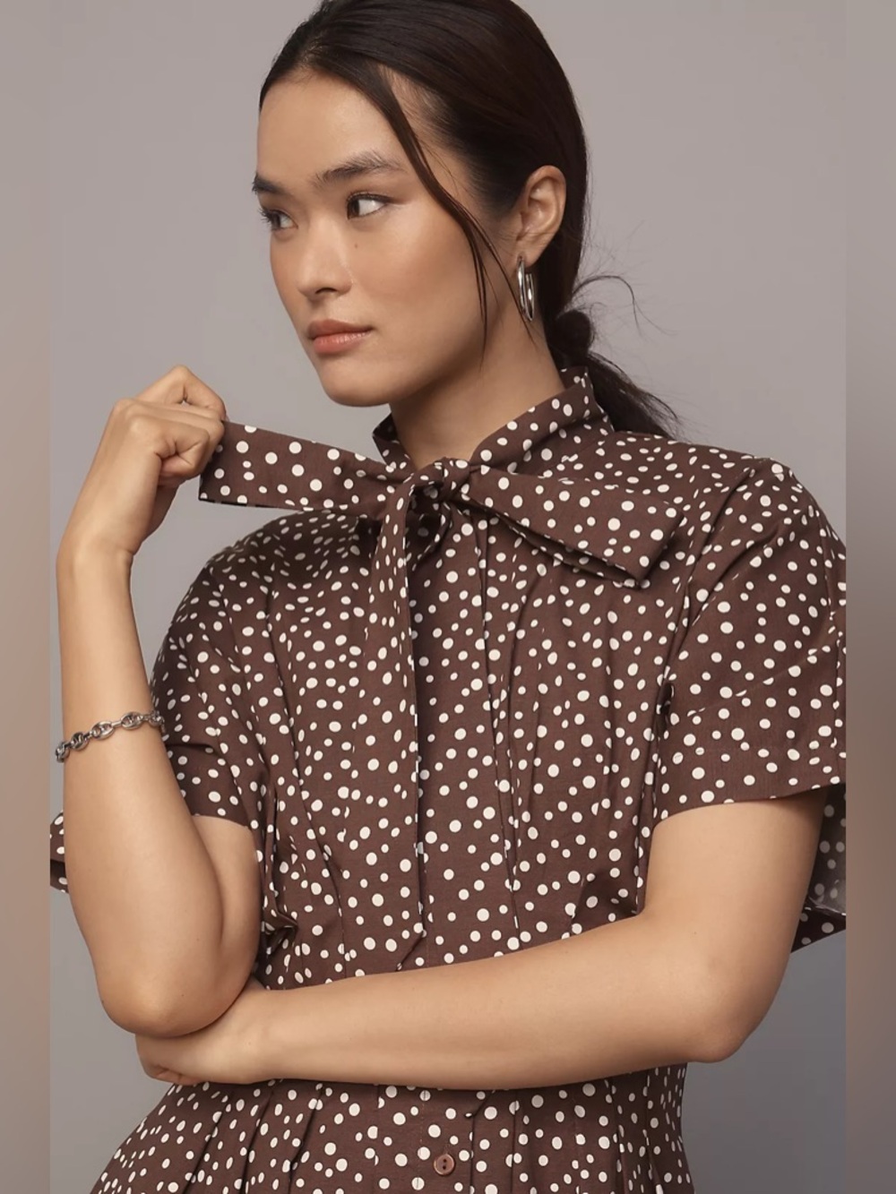 New Anthropologie The Tobie Tie-Neck Shirt Dress by Exquise Size S